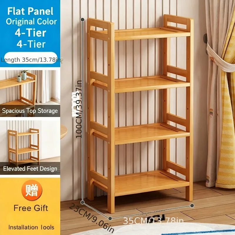 Four Tier Bamboo Organizer Rack With Space Saving Layered Design