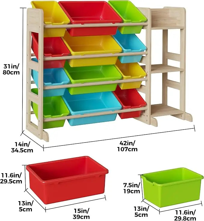 Tacleekii Toy Storage Shelf Featuring Plastic Bins And Wood Units