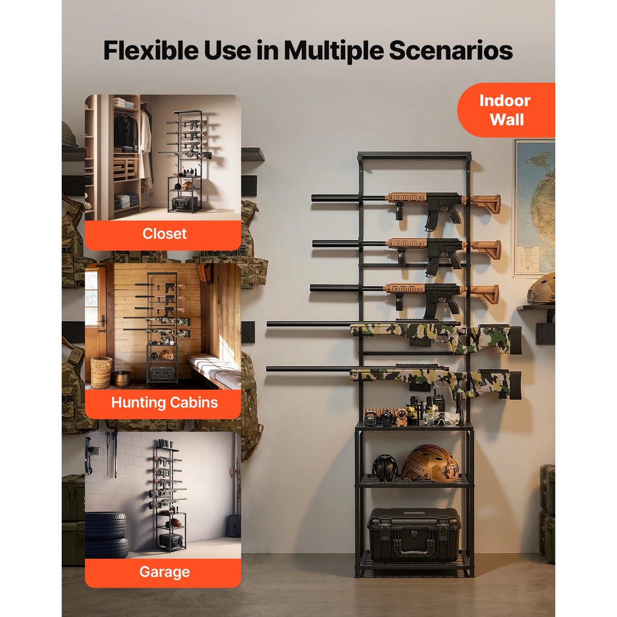 SucceBuy Steel Floor Standing Gun Rack With Storage Shelf