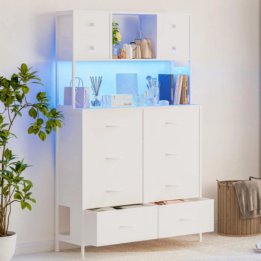 Drawer Dresser With Charging Station And LED Light For Bedroom
