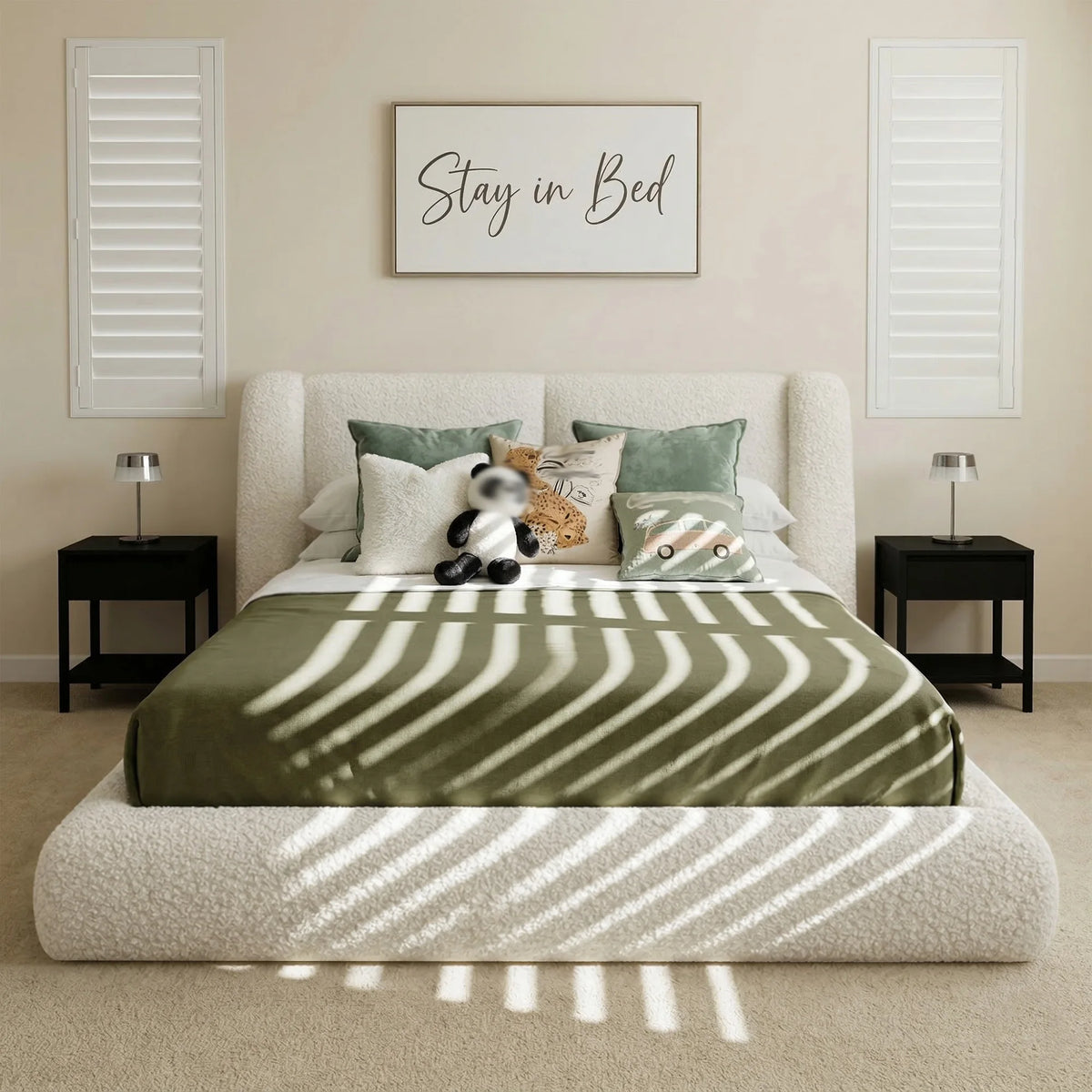 EnHomee Upholstered Cloud Bed Frame With Thick Padded Headboard