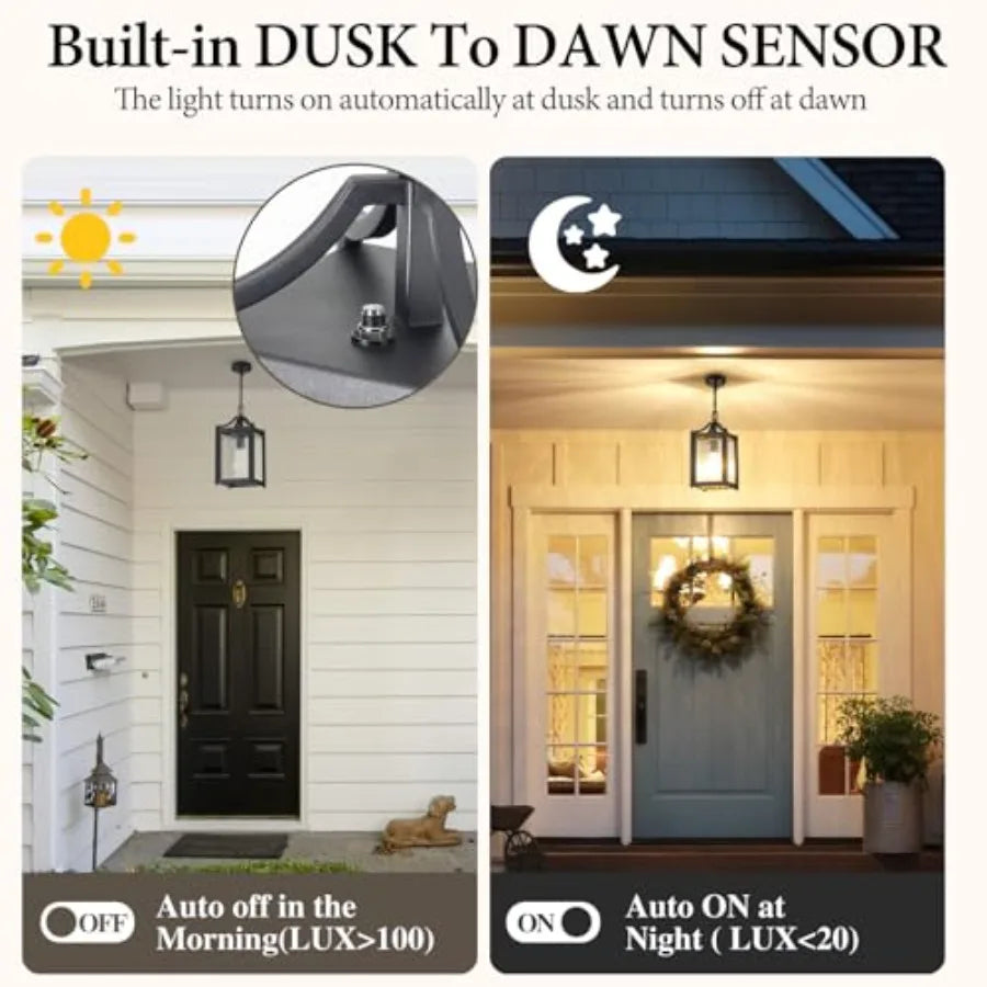 Contemporary Outdoor Porch Pendant Light With Dusk To Dawn Sensor