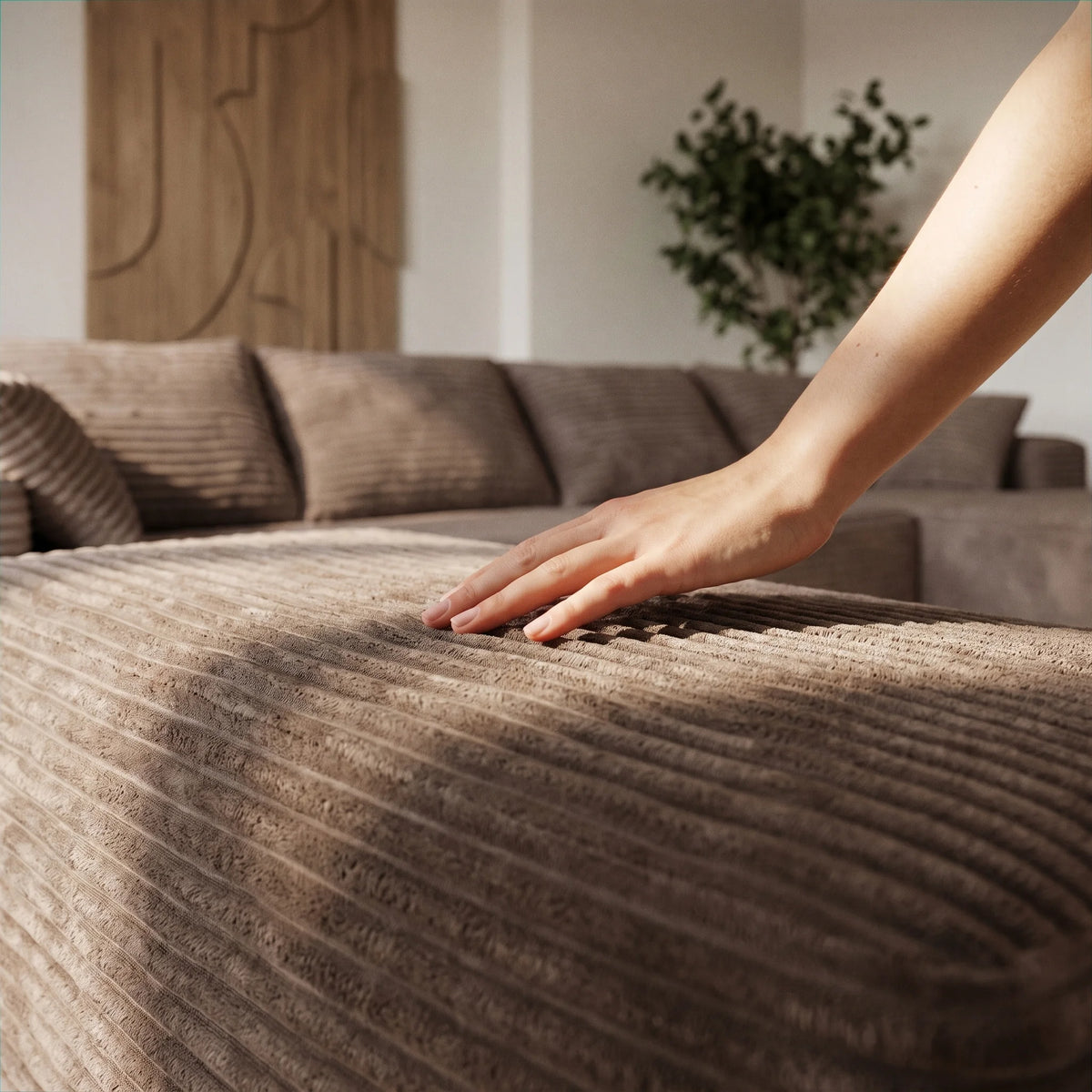 Modern U Shaped Corduroy Sectional Sofa With Deep Cloud Seating