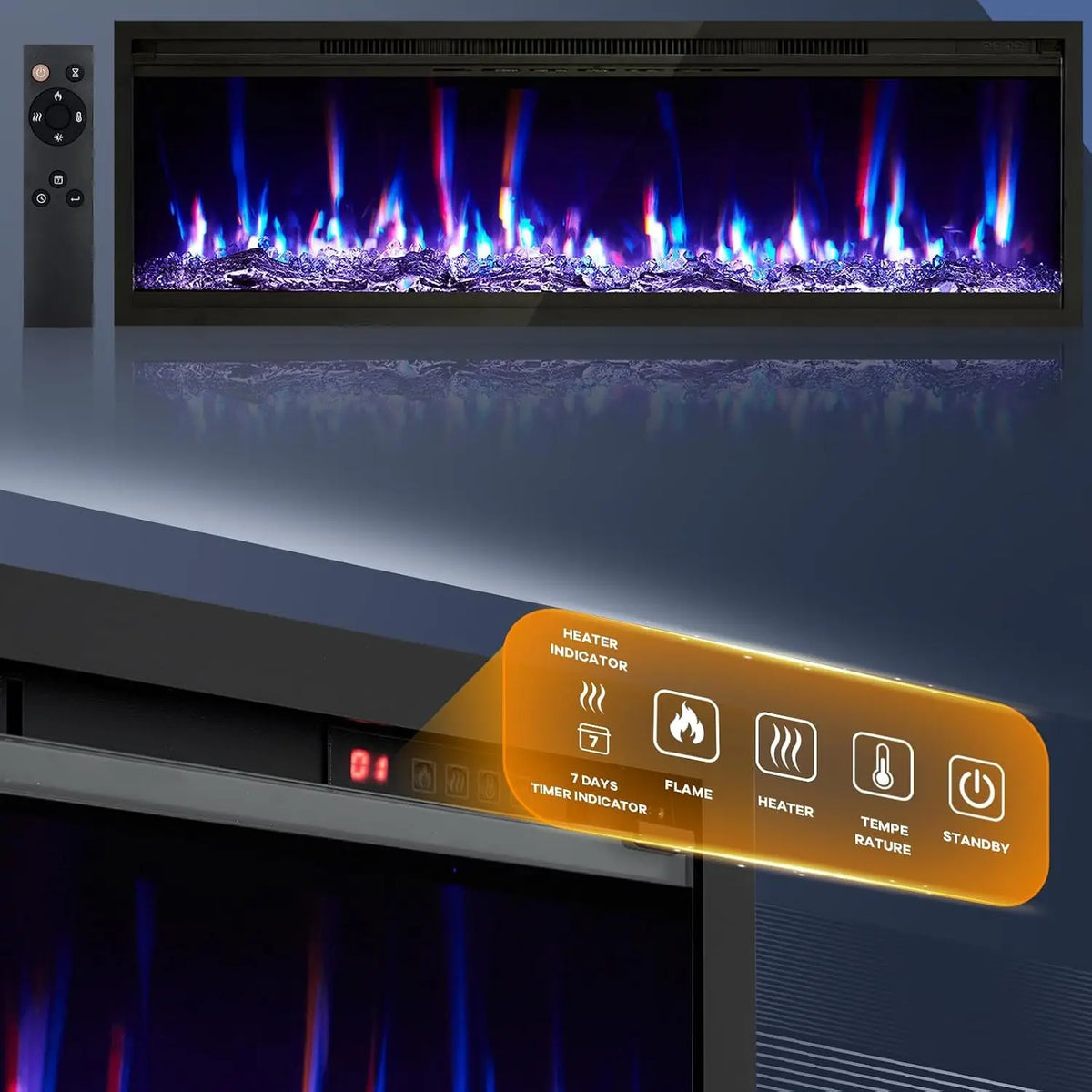 Twister Wall Mounted Electric Fireplace Insert With Remote And Logs
