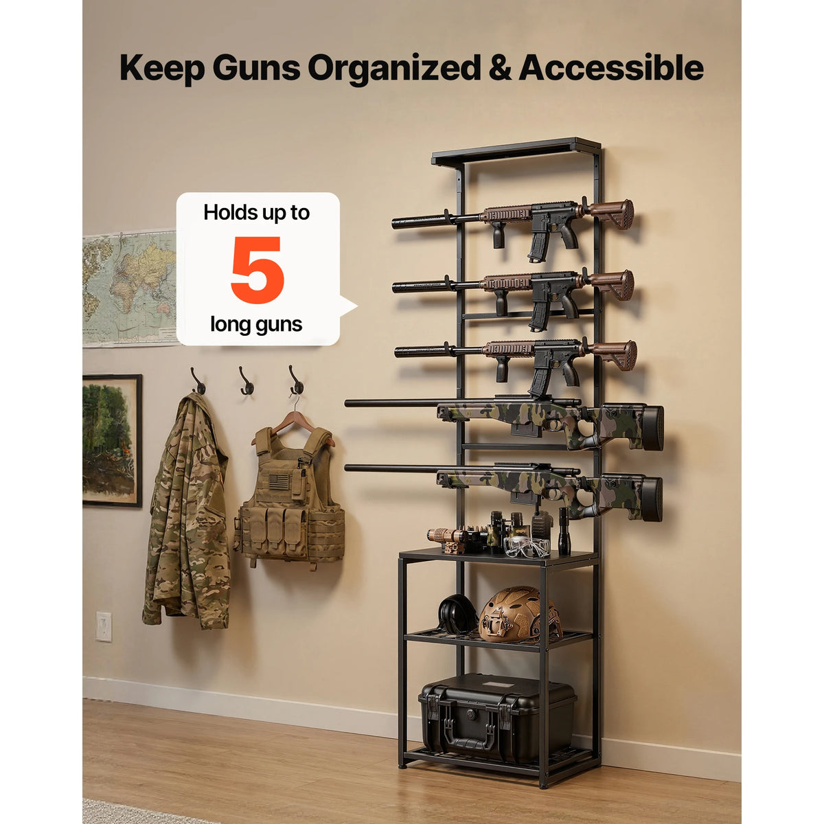 SucceBuy Steel Floor Standing Gun Rack With Storage Shelf
