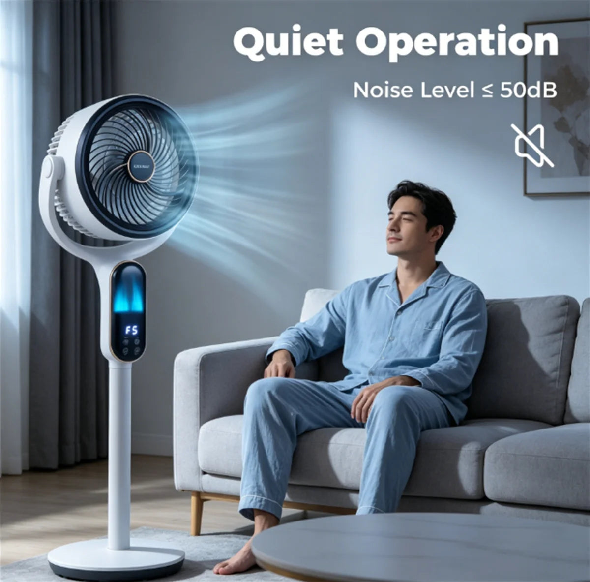 Adjustable Height Standing Fan With Remote Control And Quiet Operation