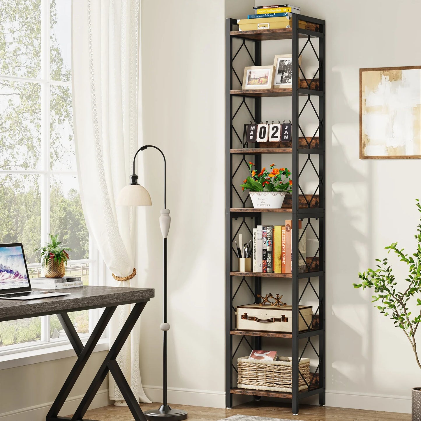 Tribesigns 7 Tier Freestanding Wooden Bookshelf Home Storage Display Unit