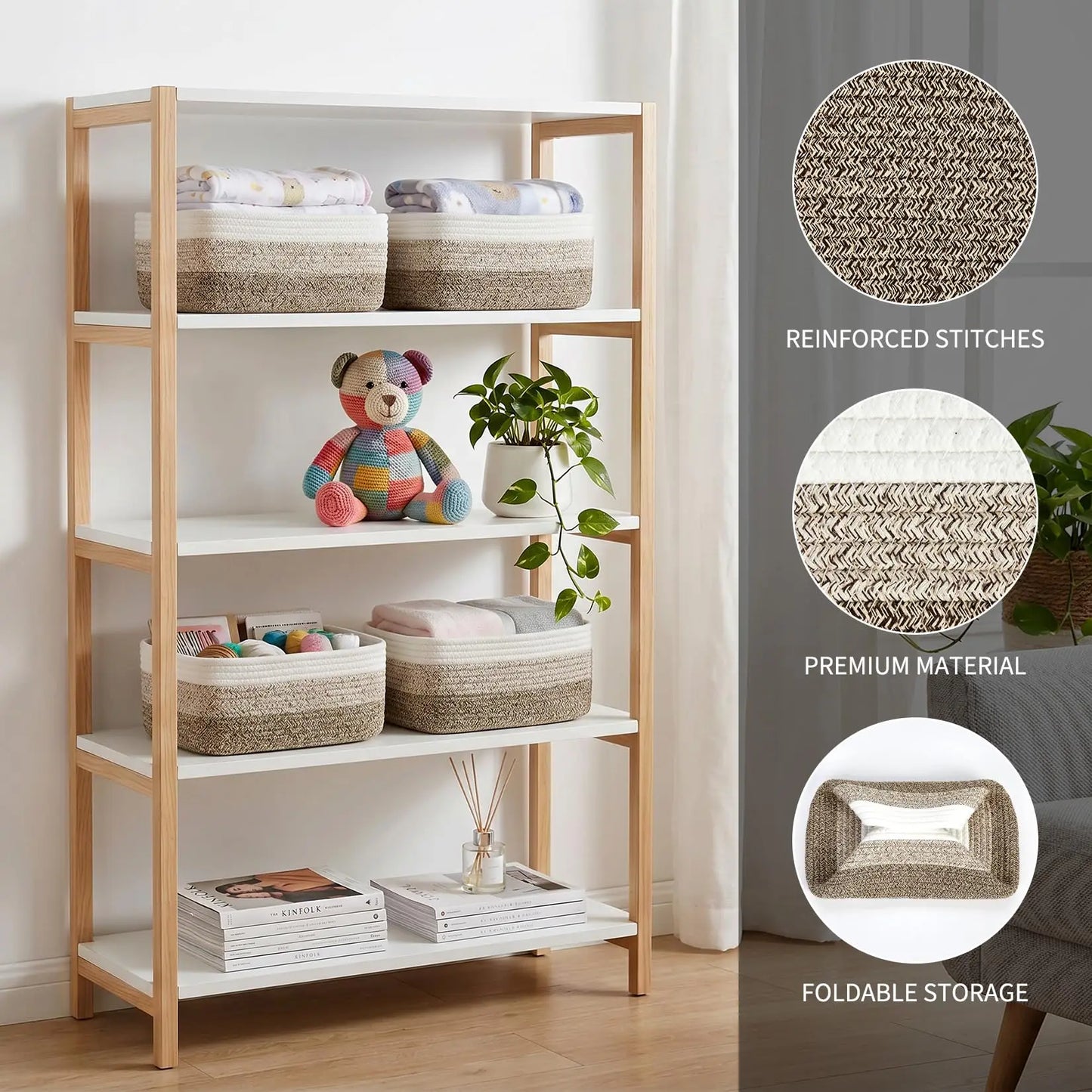 HiMISS Cotton Rope Rectangular Multi Purpose Storage Baskets