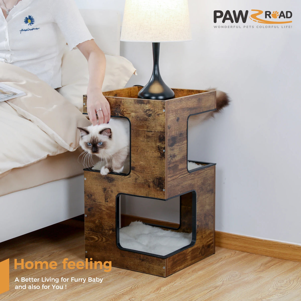 PAWZ Road Modern Wood Cat Tree Condo With Scratching Pad