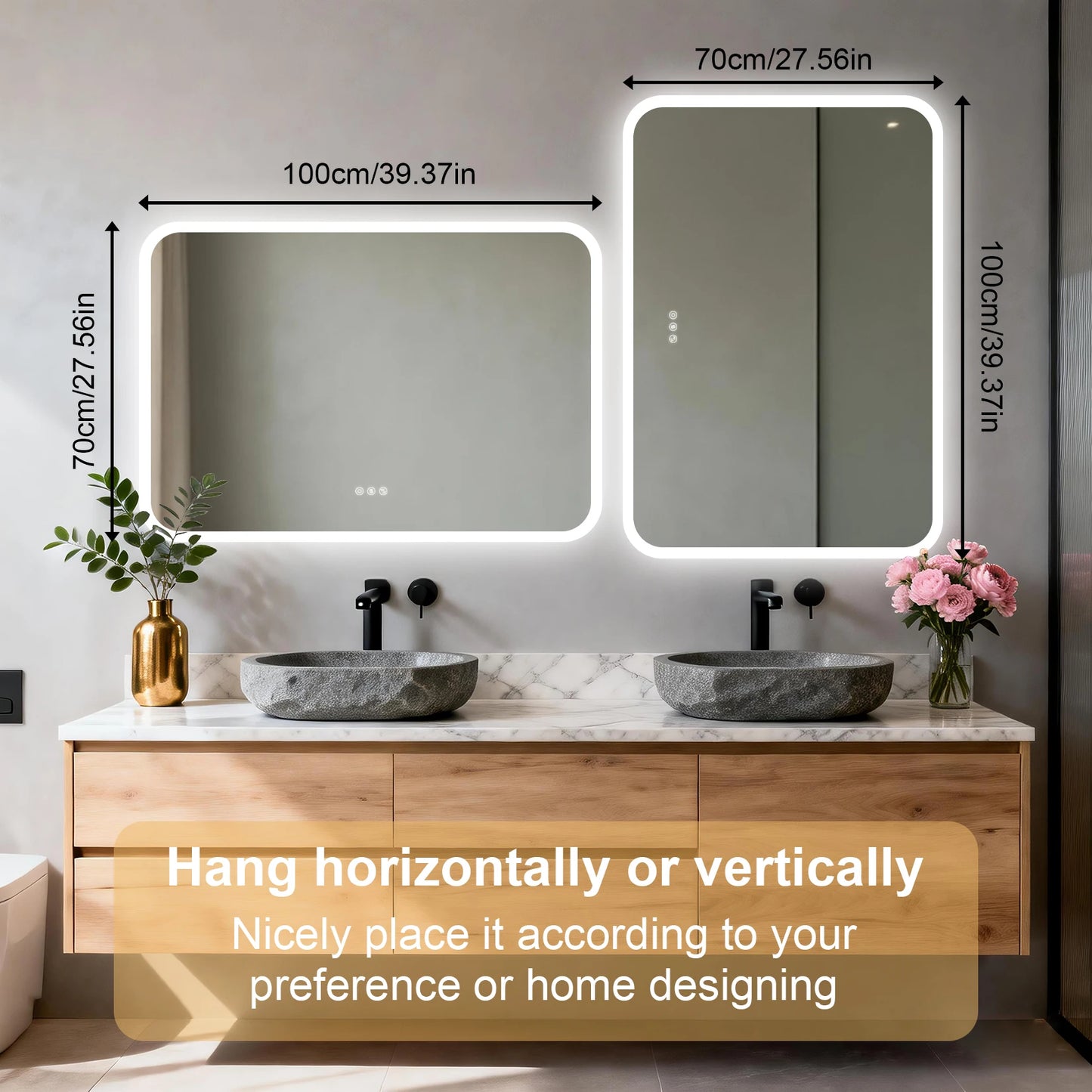 Smart LED Bathroom Mirror With Bluetooth Speakers And Dimmable Lighting