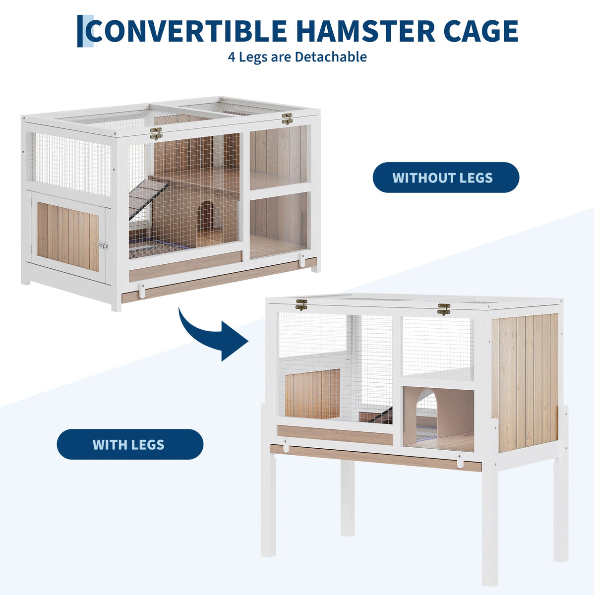 HiMISS Wooden Guinea Pig And Rabbit Hutch With Stand
