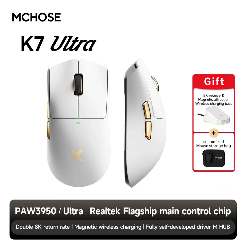 MCHOSE K7 Ultra Wireless Gaming Mouse PAW3950 8K Polling Rate