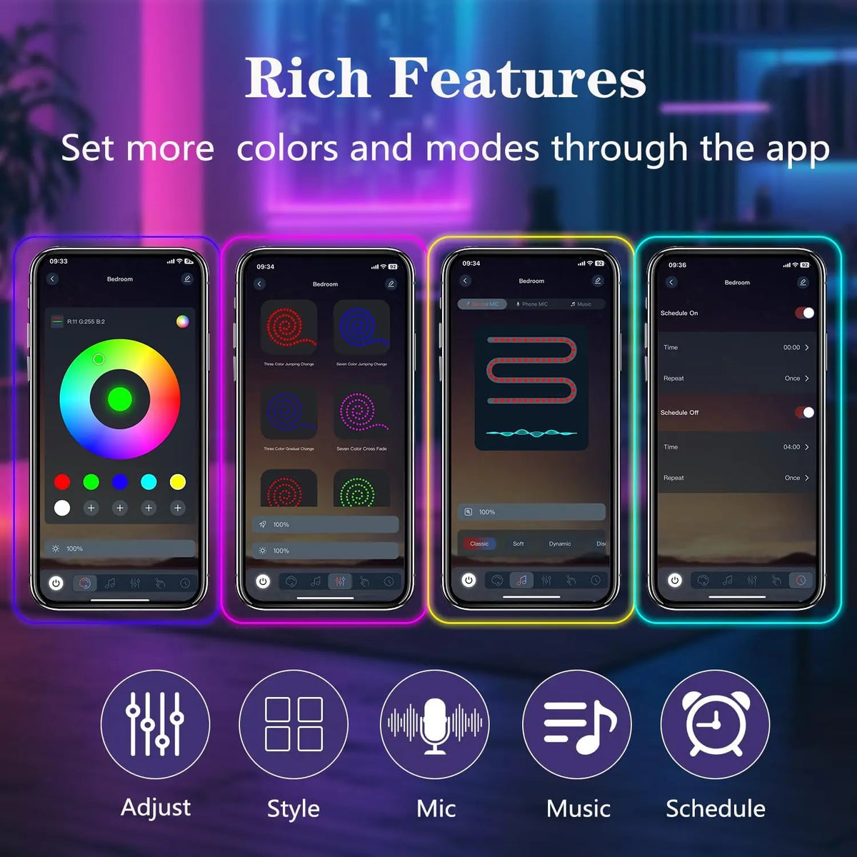 Flexible Neon LED Rope Light With App Remote Music Control