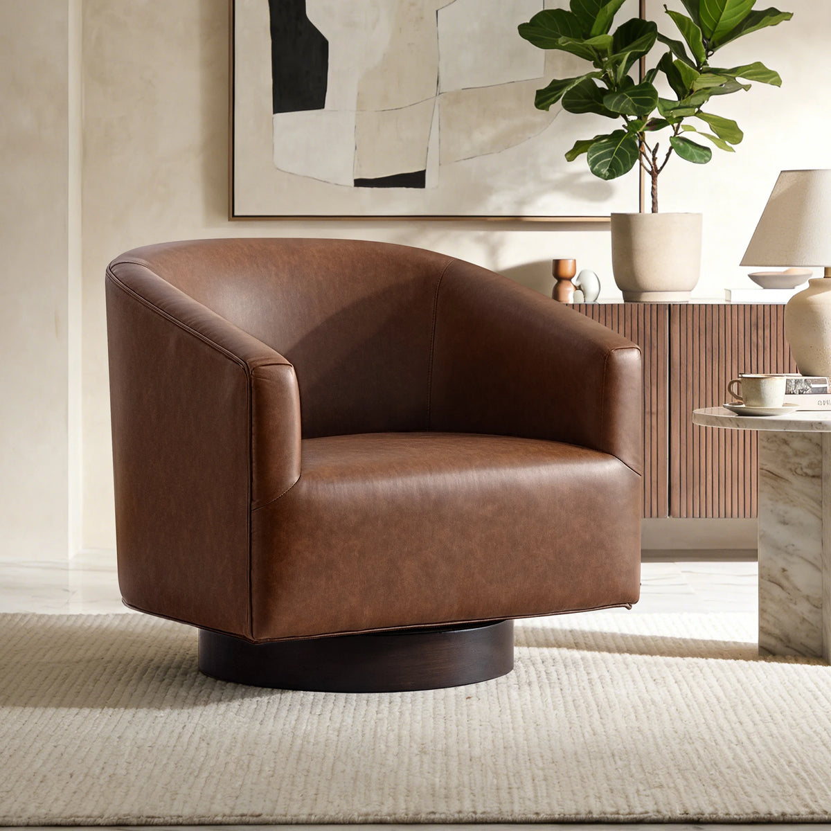 KERDOM Barrel Accent Chair Modern Upholstered Living Room Armchair