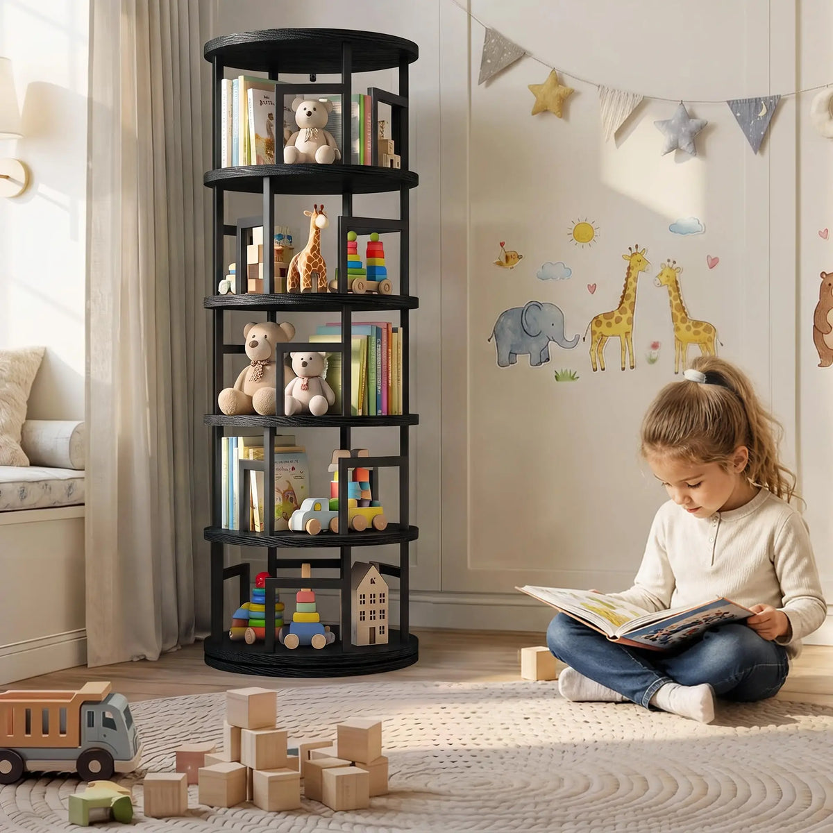 HiMISS 5 Tier Rotating Bookshelf Tower Corner Storage Shelf