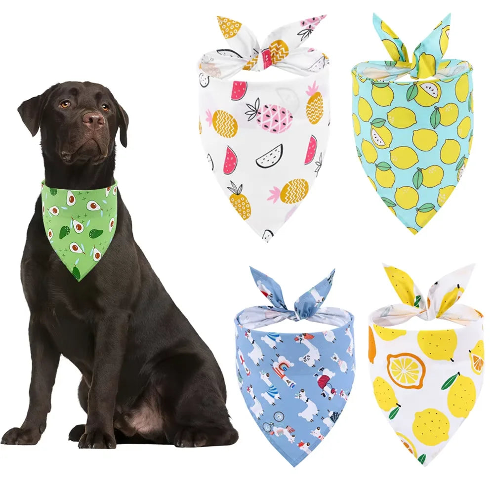 Adjustable Soft Washable Dog Bandana With Fruit Floral Design