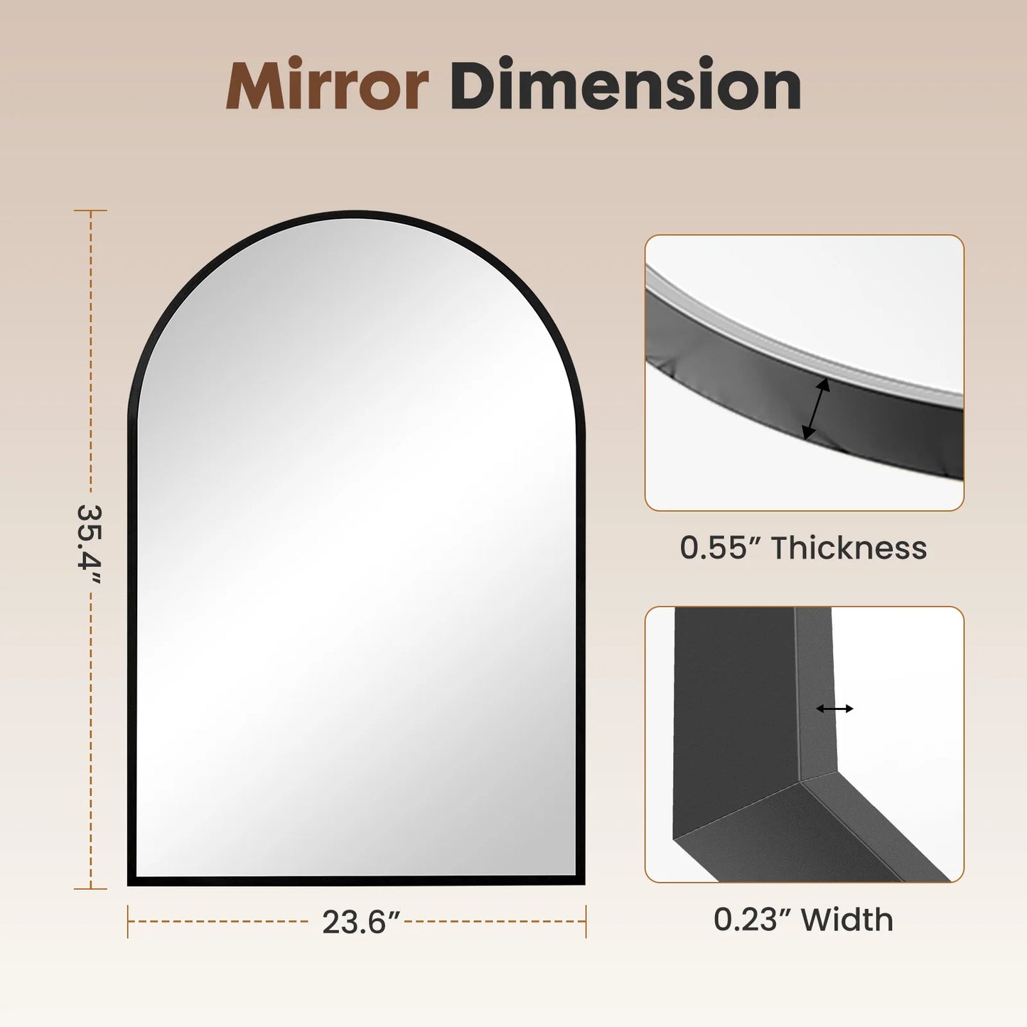 JHK Arched Metal Framed Wall Mirror For Bedroom Entryway