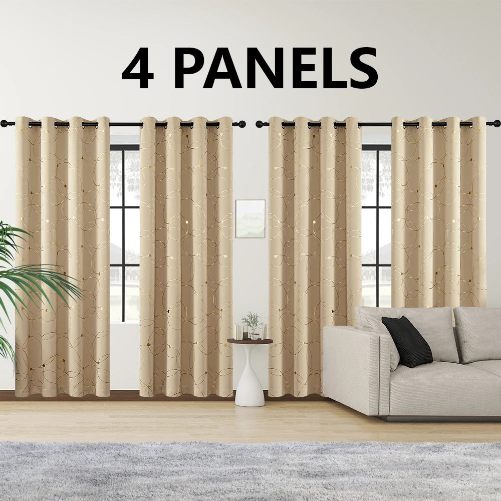 Premium Thermal Blackout Curtains With Grommets And Decorative Foil Print