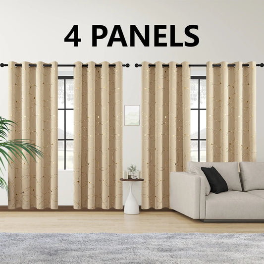 Premium Thermal Blackout Curtains With Grommets And Decorative Foil Print