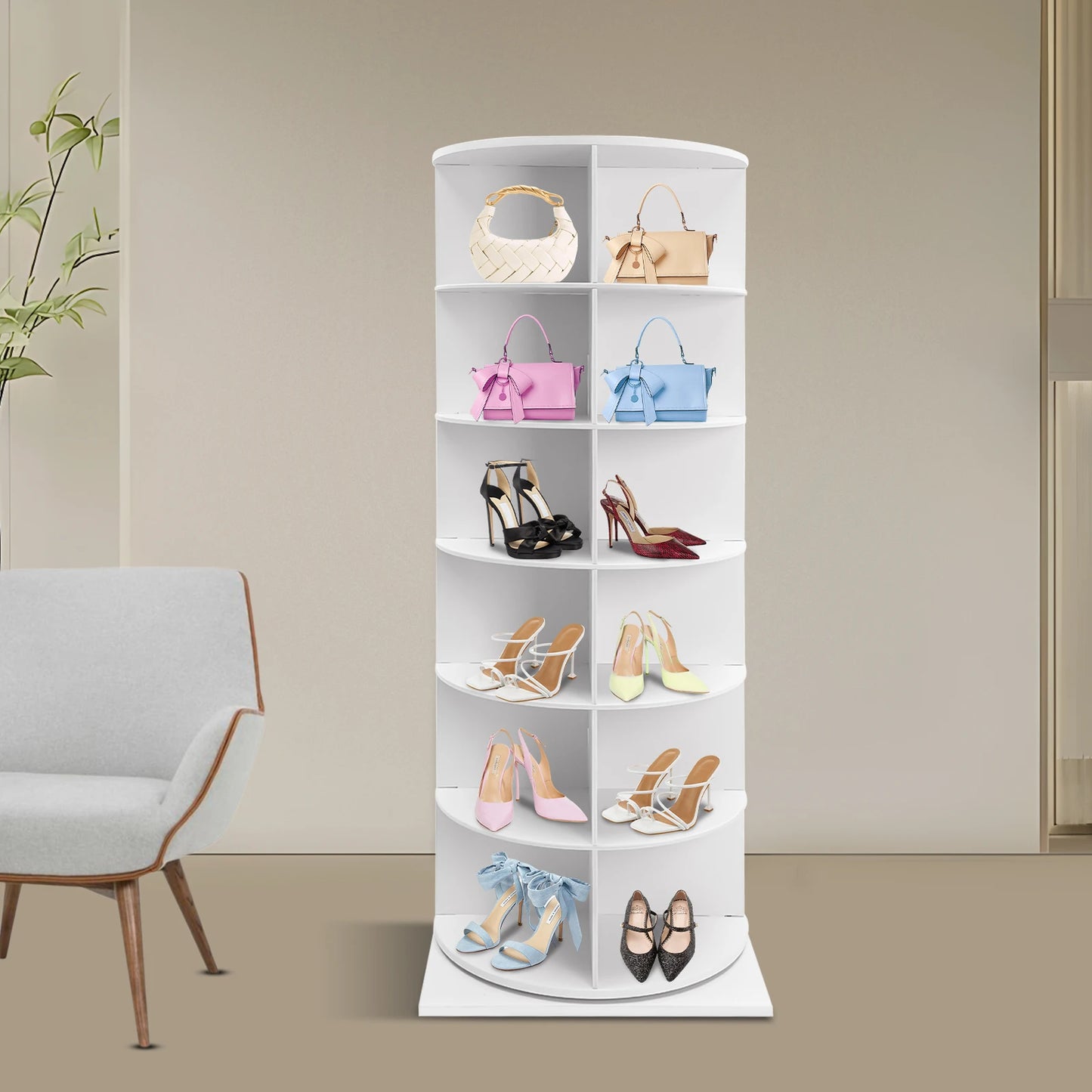 Rotating Multi Tier PVC Shoe Rack Space Saving Organizer