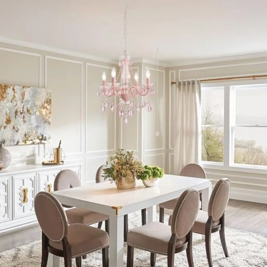 Four Light Plug In Crystal Glass Hanging Pendant Chandelier