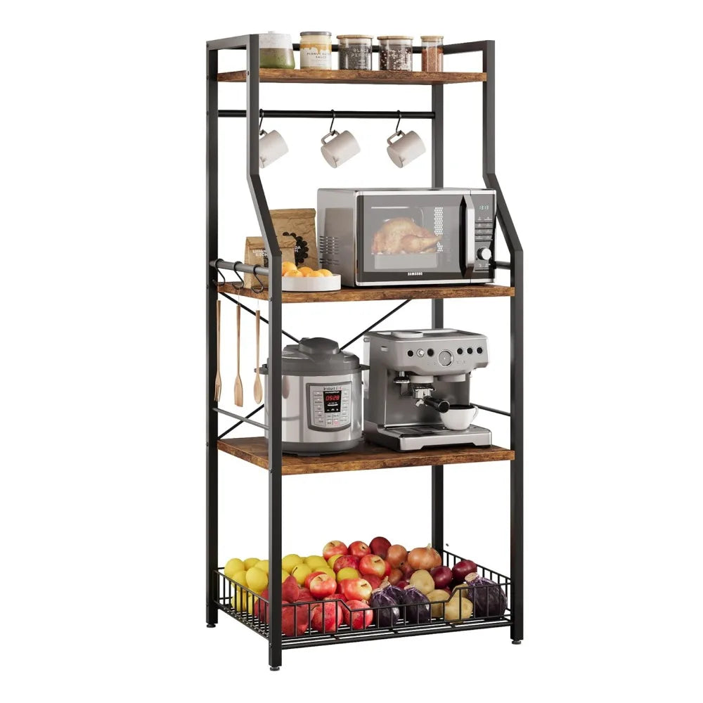 Freestanding Steel Kitchen Baker Rack With Microwave Stand And Shelf