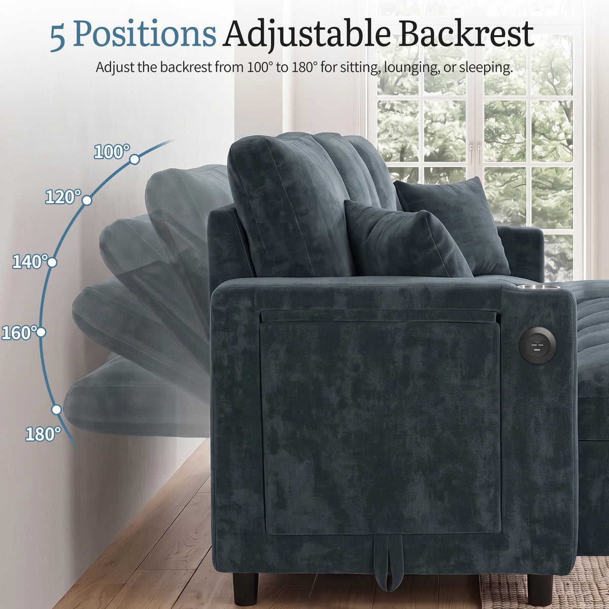 Convertible U Shaped Sleeper Sofa With Storage And Charging Station