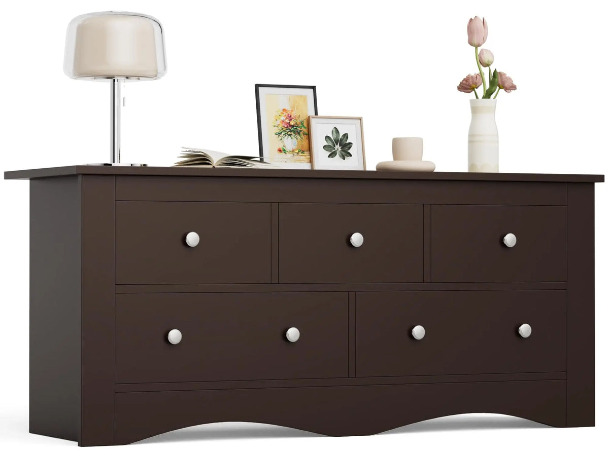 Five Drawer Wood Dresser And Media Storage Console Table