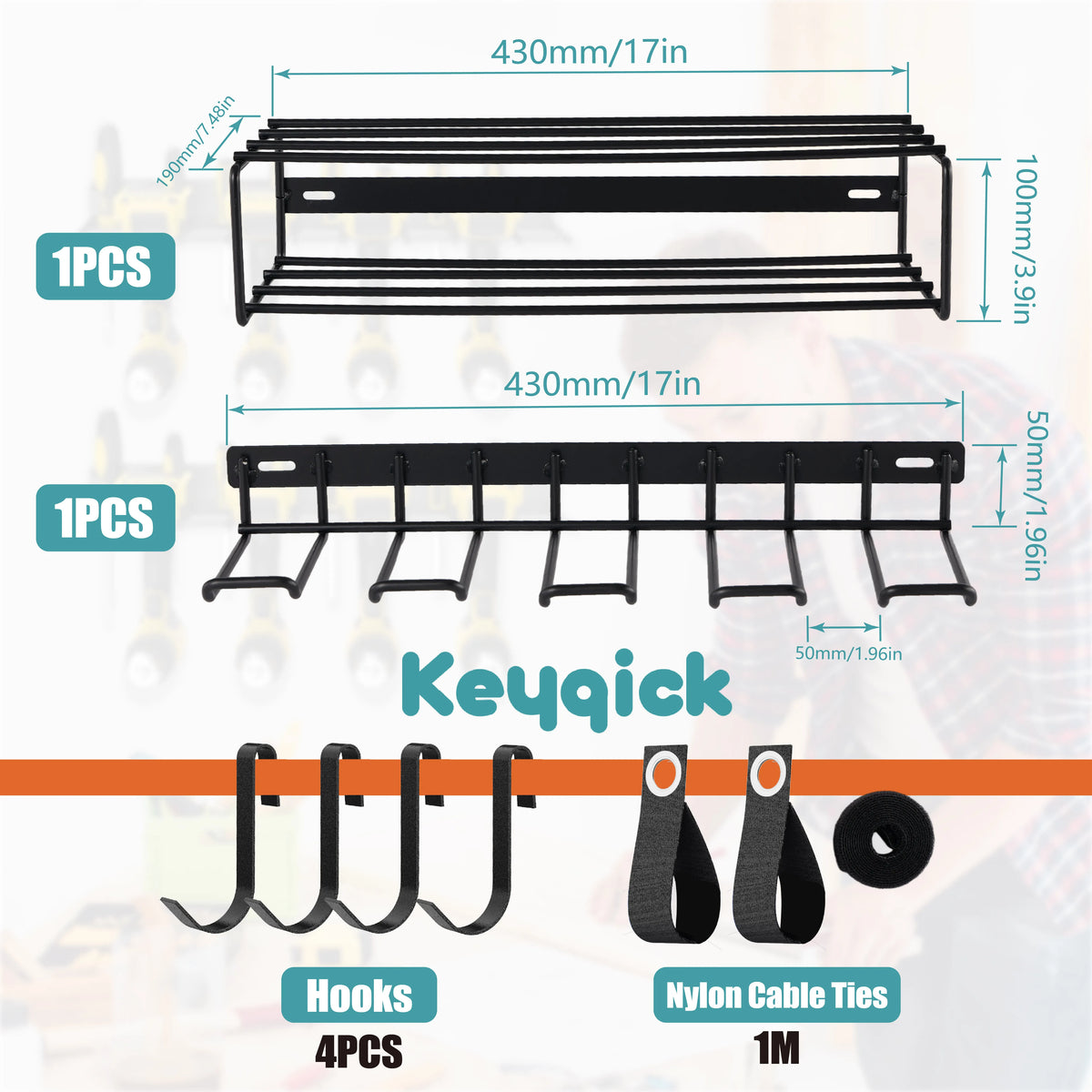 Wall Mounted Double Layer Heavy Duty Power Tool Storage Rack
