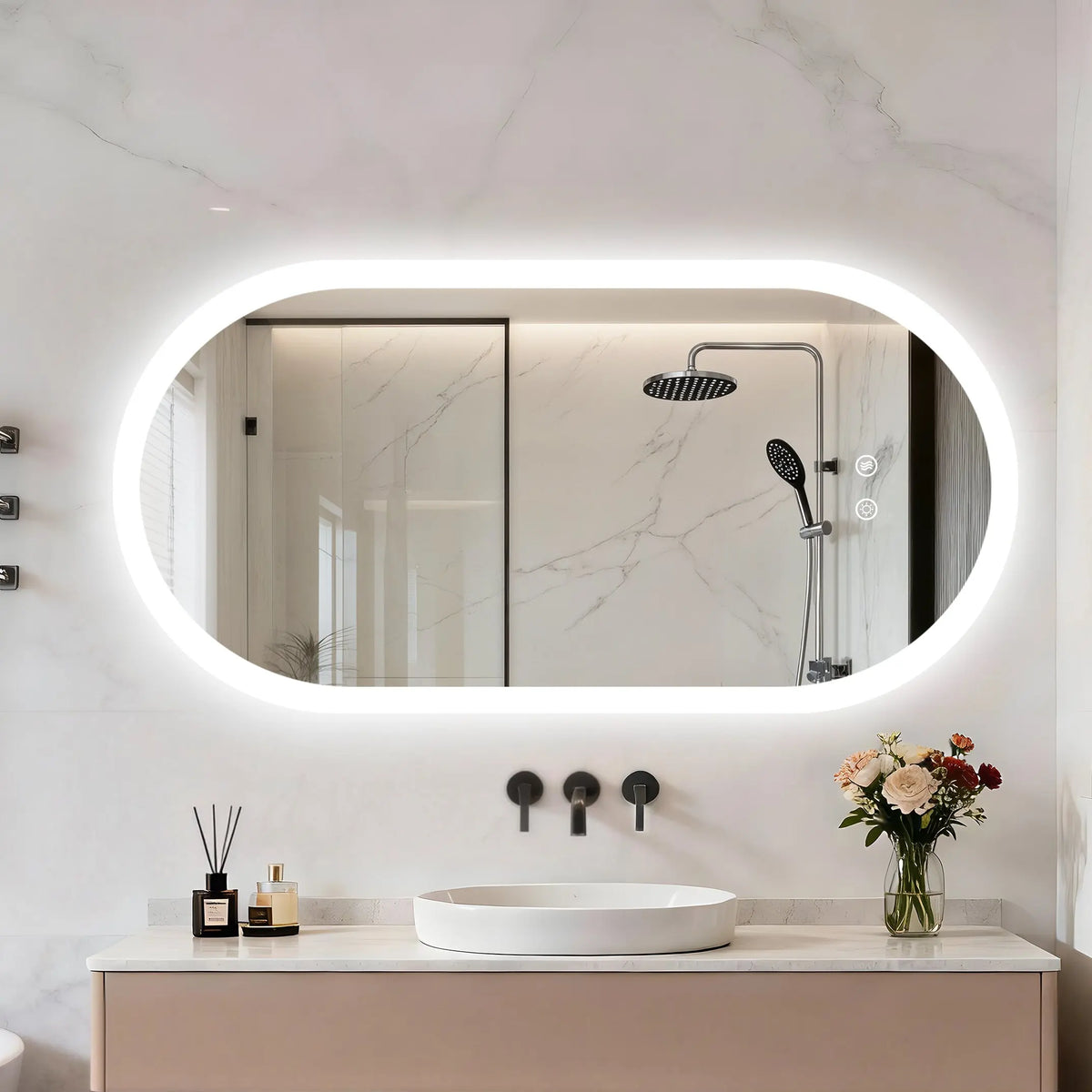 BORWART Smart LED Bathroom Mirror With Anti Fog Dimmable Lighting