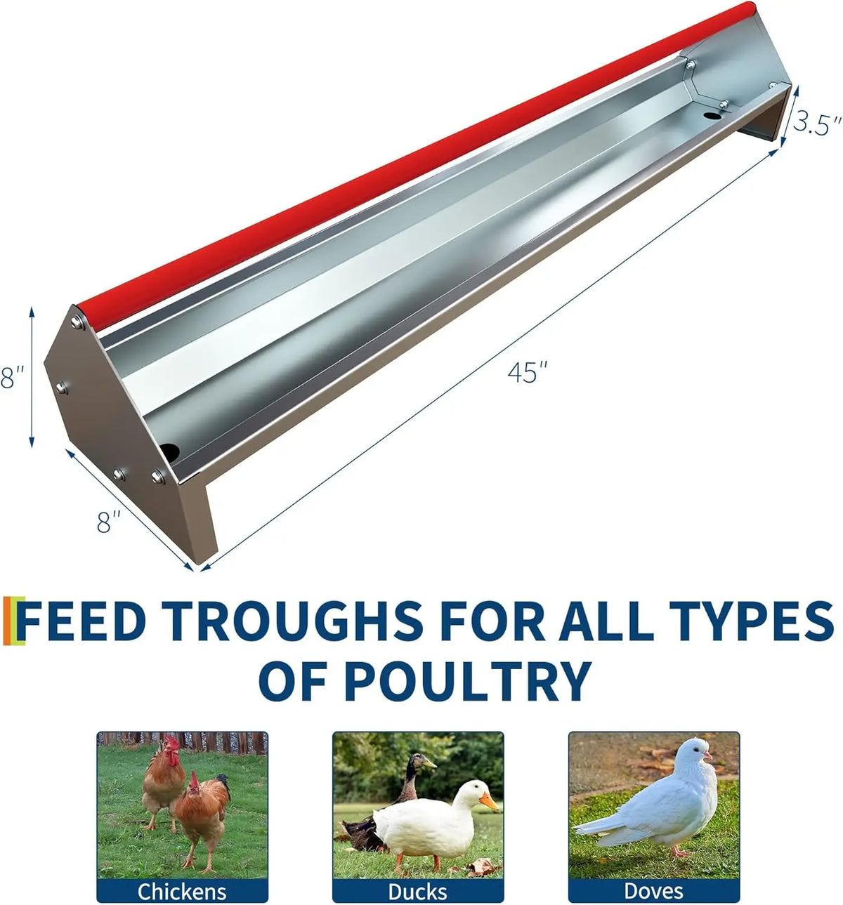 HiMiss Galvanized Steel Poultry Feeder Trough With Rotatable Handle