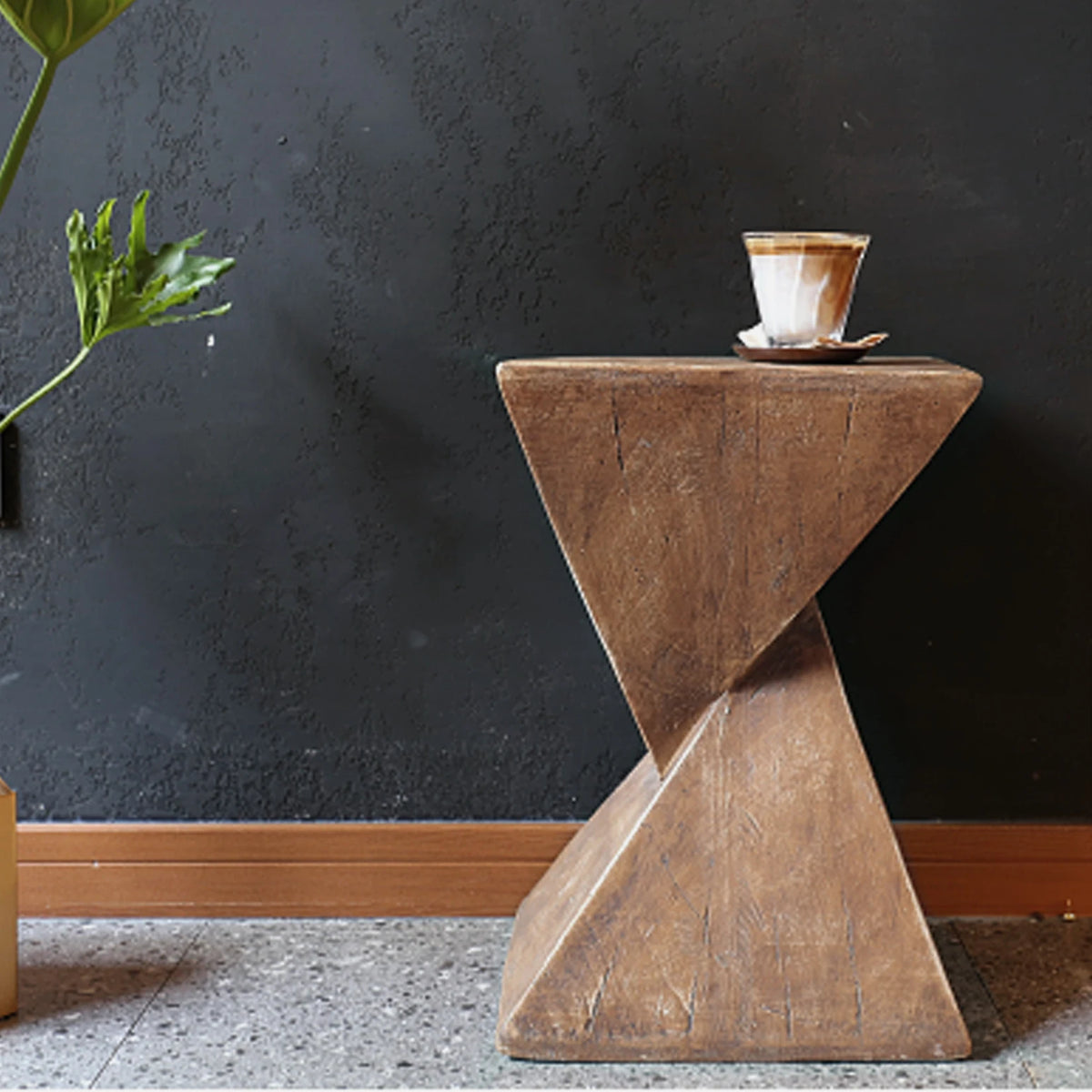 Modern Lightweight Concrete Triangle Accent Side Table For Indoor Outdoor