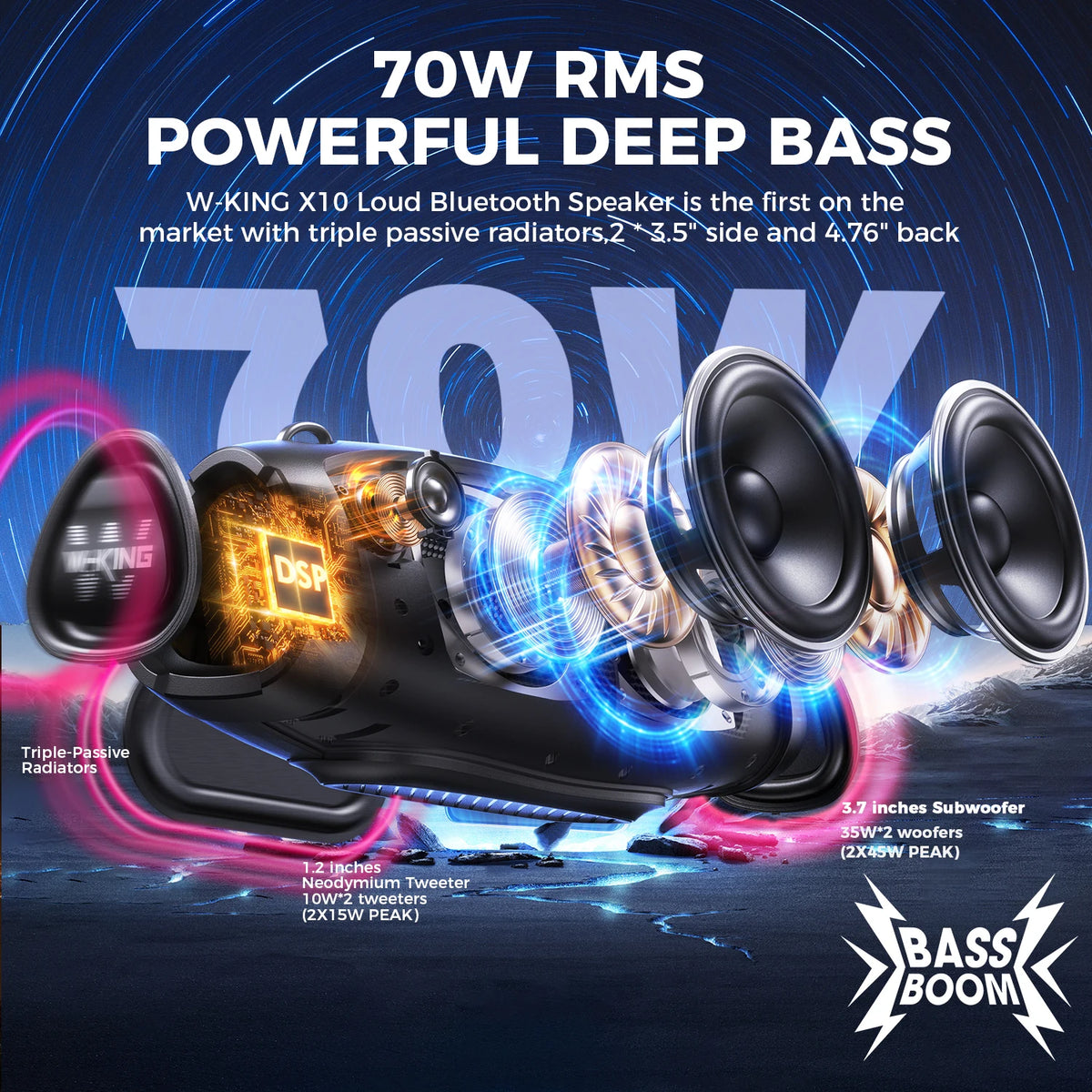 W-King X10 Portable Bluetooth Speaker With Deep Bass Technology