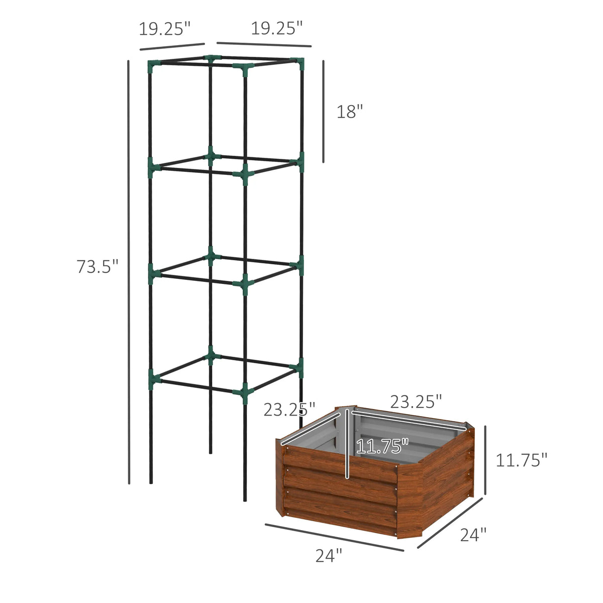 Outsunny Wooden Raised Garden Bed With Attached Tomato Cage