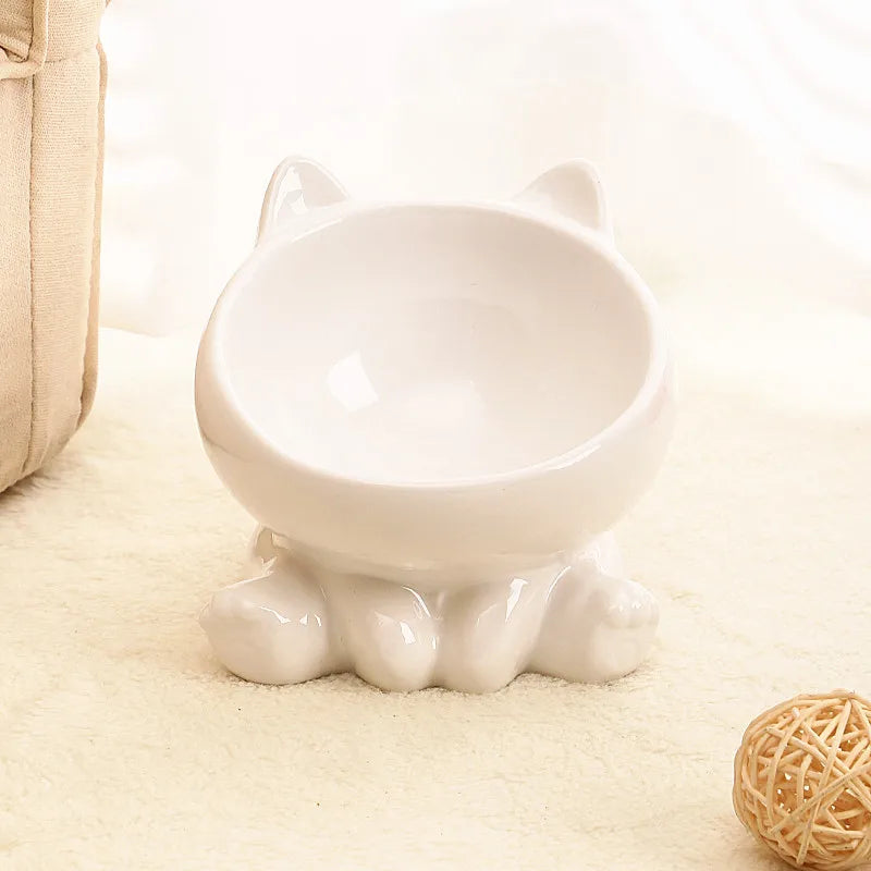 Ceramic Cat Bowl With Raised Neck Guard For Easy Eating