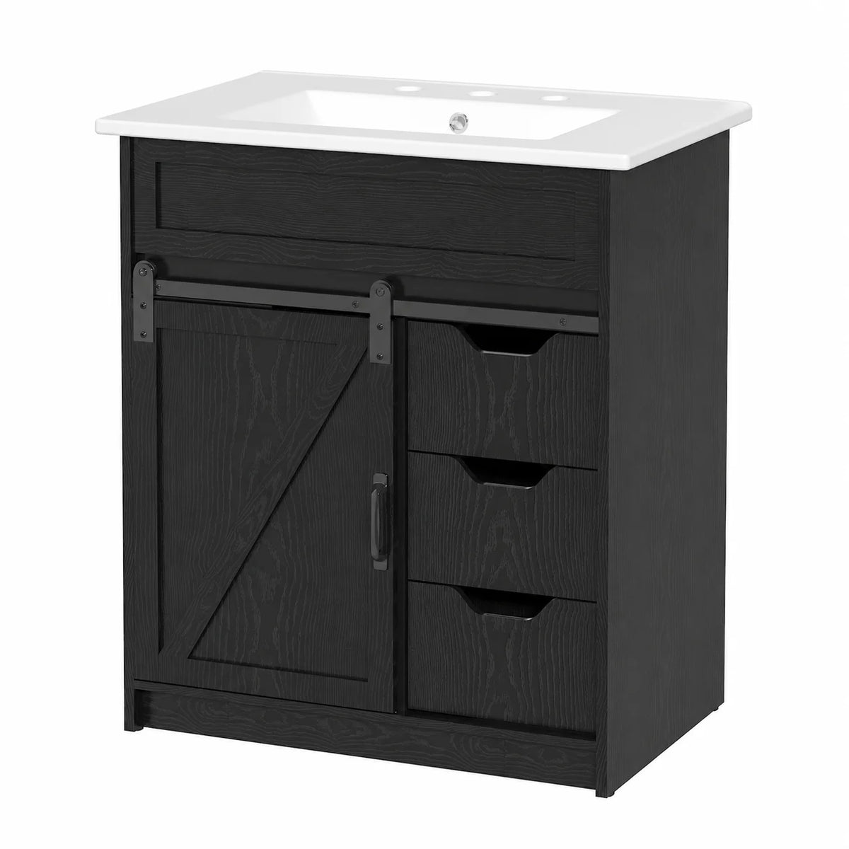 EVOKEDEN Farmhouse Bathroom Vanity With Sink Barn Door And Drawers