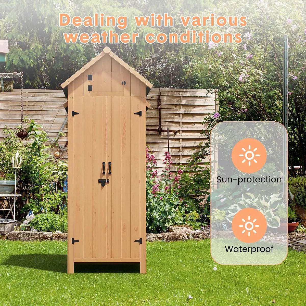 Solid Wood Outdoor Storage Cabinet With Double Doors And Shelves