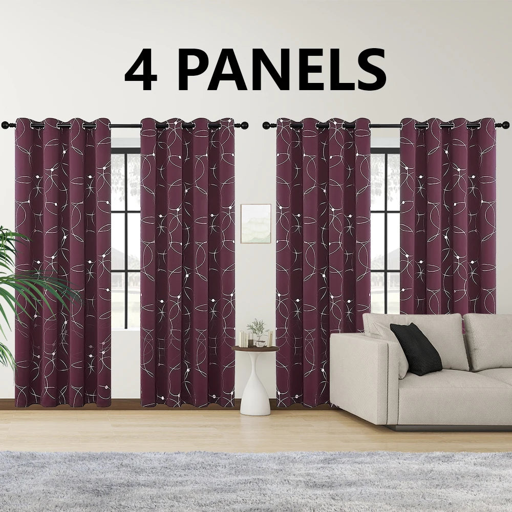 Premium Thermal Blackout Curtains With Grommets And Decorative Foil Print
