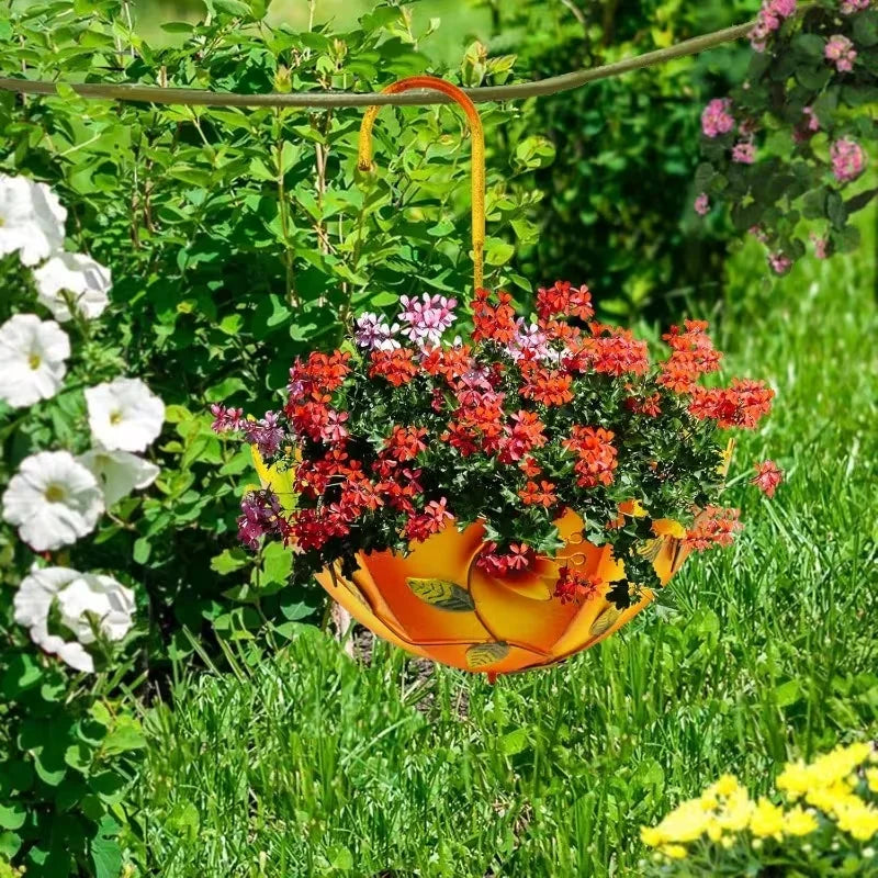 Indoor Outdoor Metal Flower Basket Umbrella Wall Mounted Hanging Planter