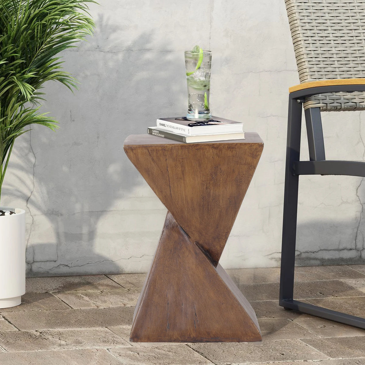 Modern Lightweight Concrete Triangle Accent Side Table For Indoor Outdoor