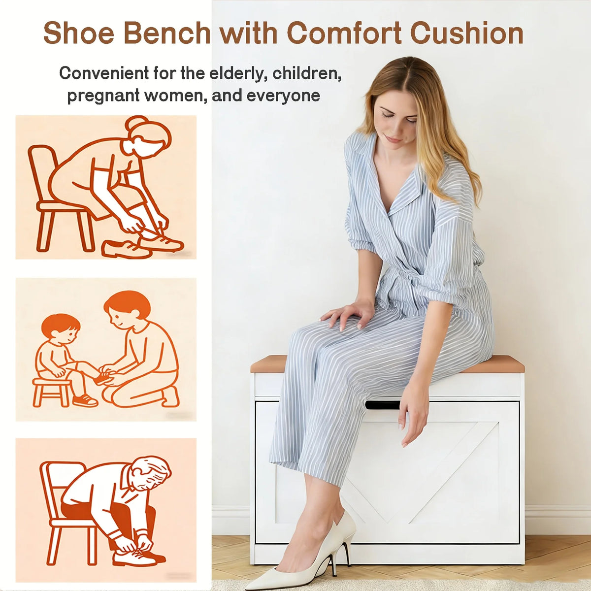 Huisenitre Storage Bench With Flip Drawers Adjustable Shelf