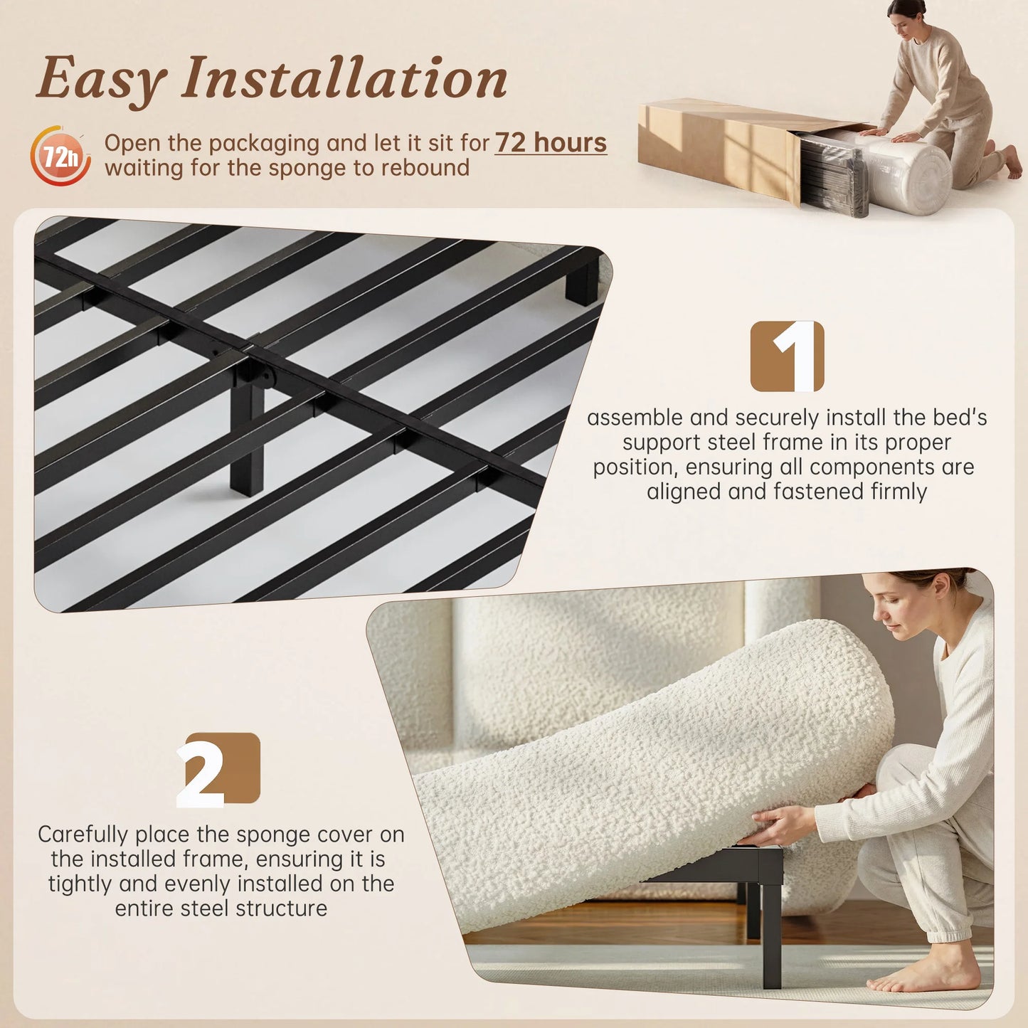 EnHomee Upholstered Cloud Bed Frame With Thick Padded Headboard
