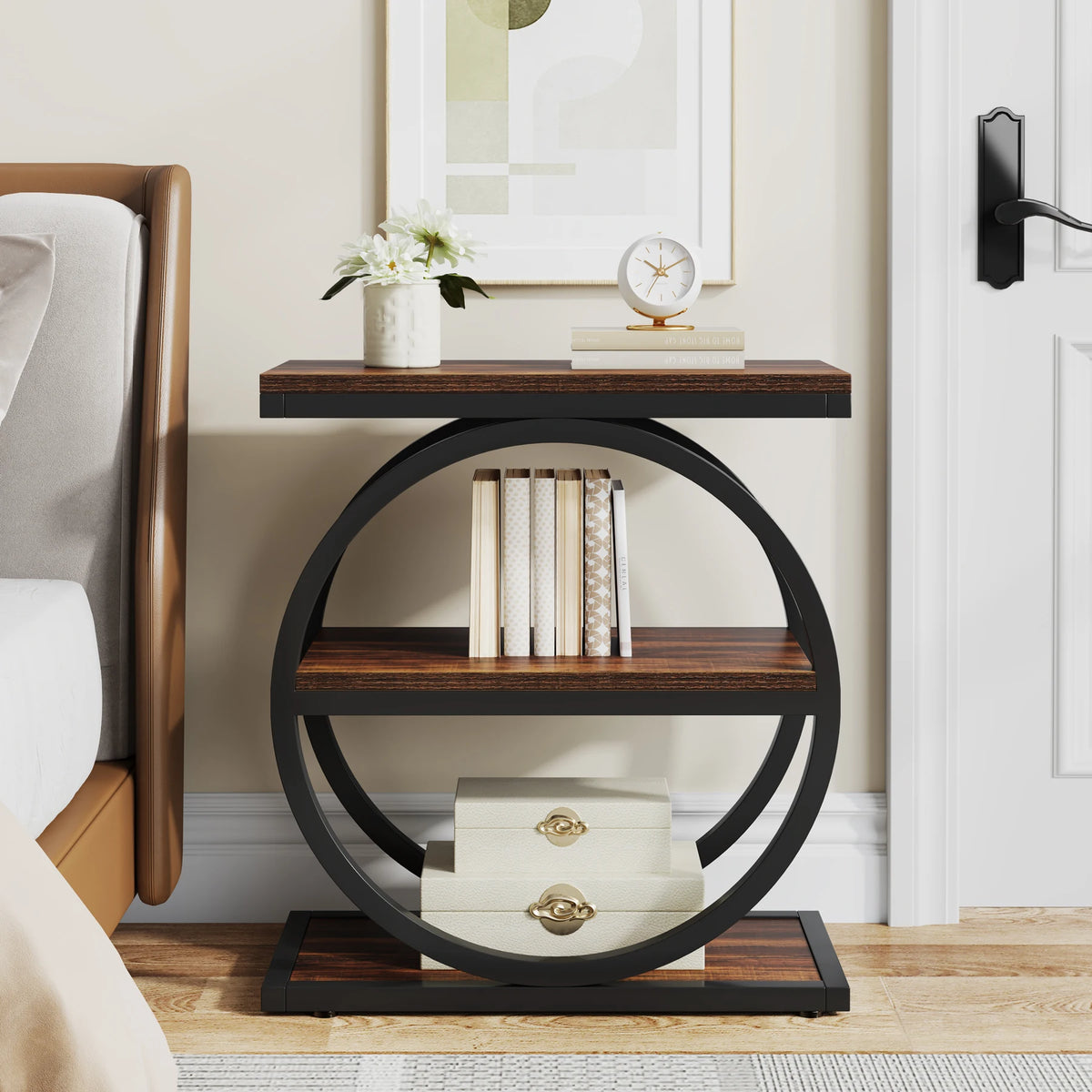 Tribesigns Industrial End Table With Three Storage Shelves For Sofa