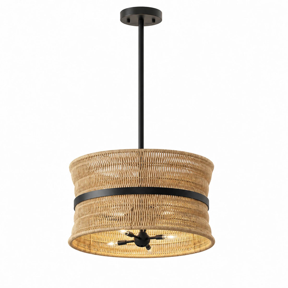 Handwoven Rattan Wicker Chandelier For Coastal Ceiling Pendant Lighting