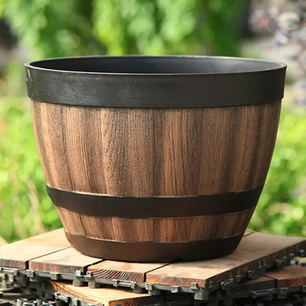 Rustic Farmhouse Whiskey Barrel Planter Pot With Drainage Holes