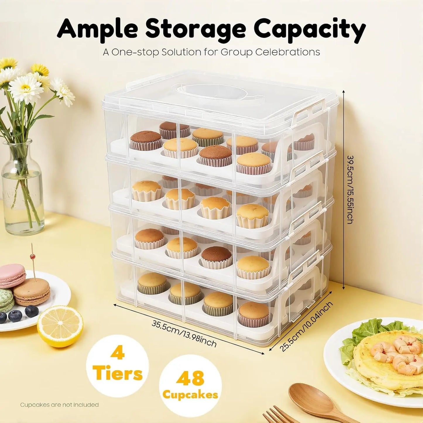 Bymaocar Stackable 4 Tier Cupcake And Brownie Carrier