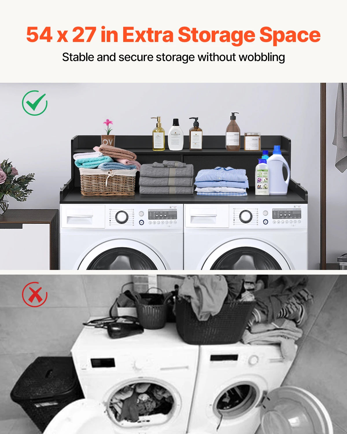 SucceBuy Corner Washer Dryer Countertop With Wooden Storage Shelf