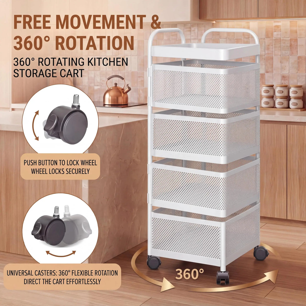 Studyset Adjustable Four Tier Rotating Kitchen Storage Cart