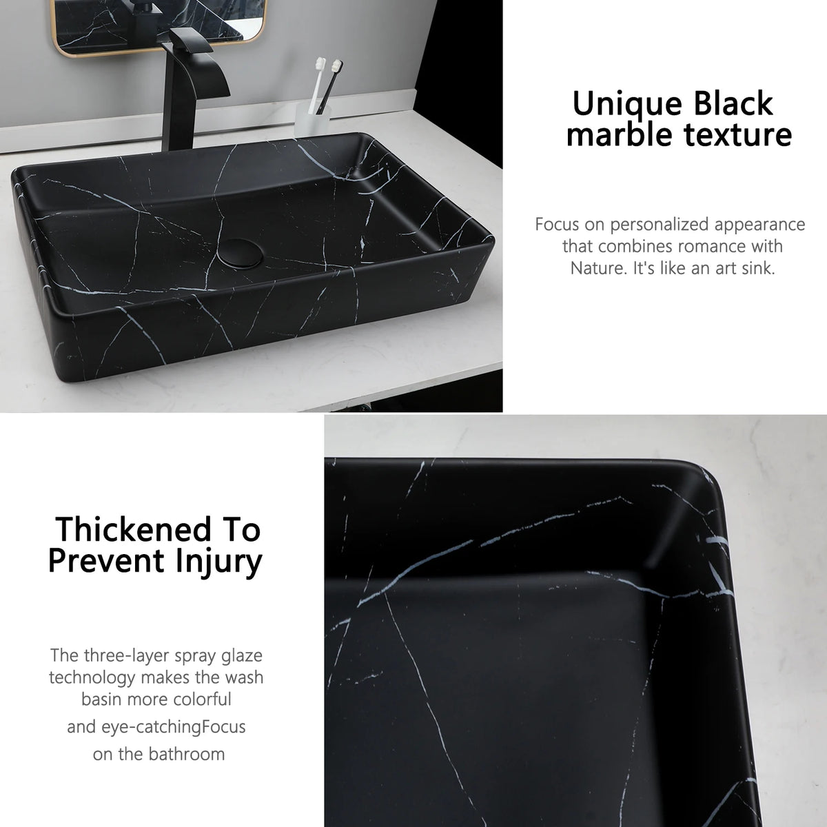 KEMAIDI Rectangular Ceramic Bathroom Vessel Sink Above Counter