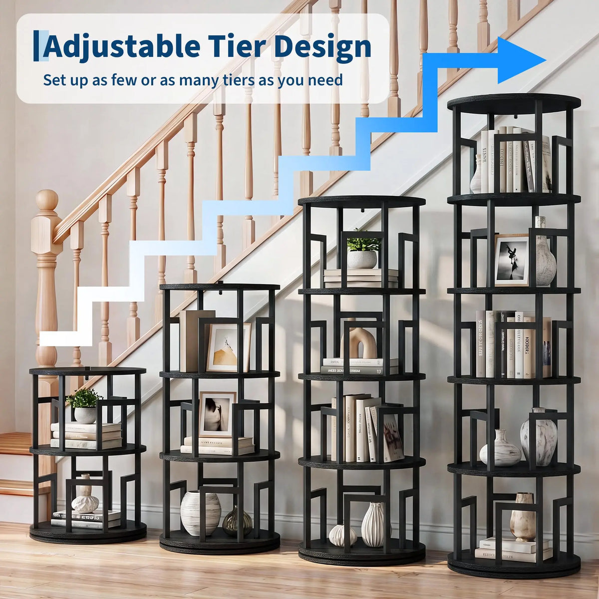 HiMISS 5 Tier Rotating Bookshelf Tower Corner Storage Shelf